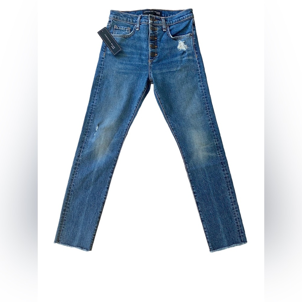 Veronica Beard Faye 11" Skinny Distressed High Rise Ankle Jeans NWT, Size 25 (0)